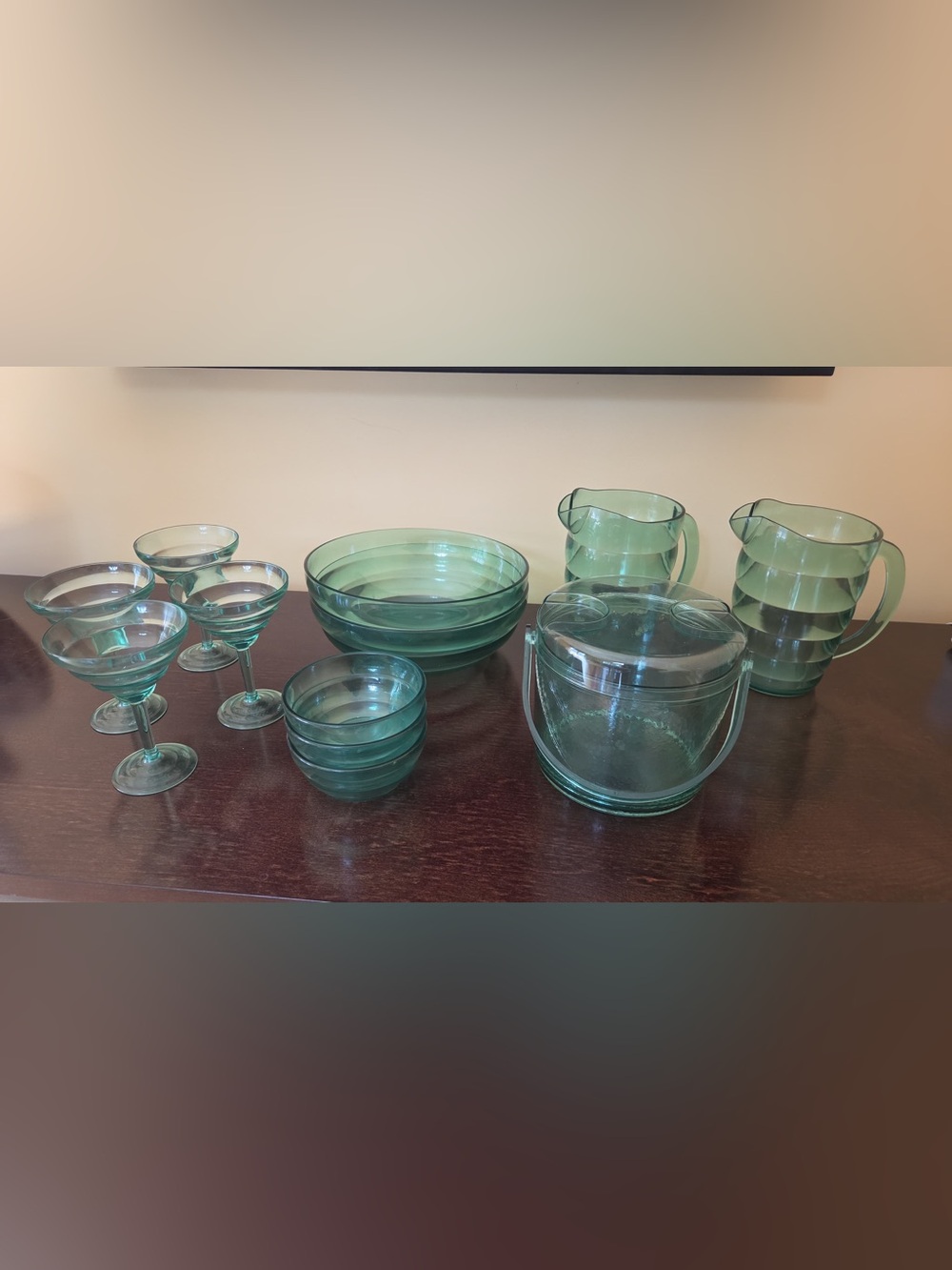 Green plastic Serving Bowl and Pitcher Set